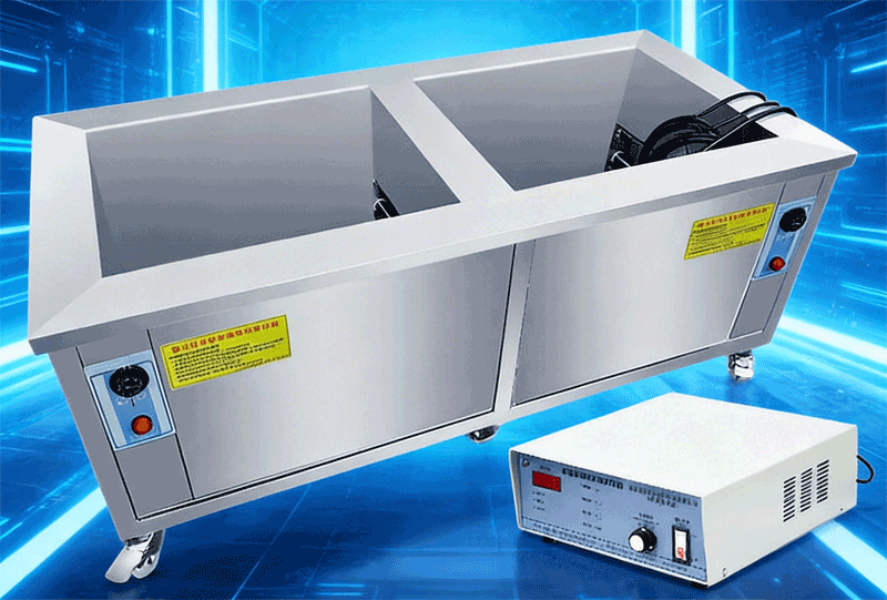 Double tanks ultrasonic cleaning system with rinse tank