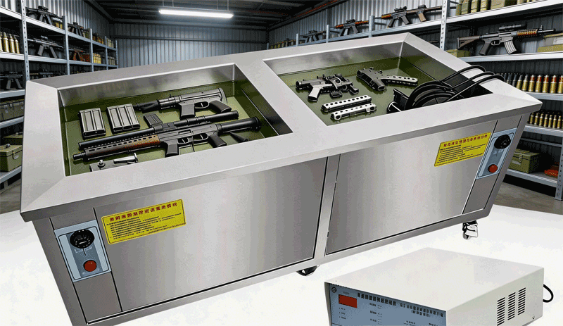 Firearms ultrasonic cleaner for gun parts, barrels, and components